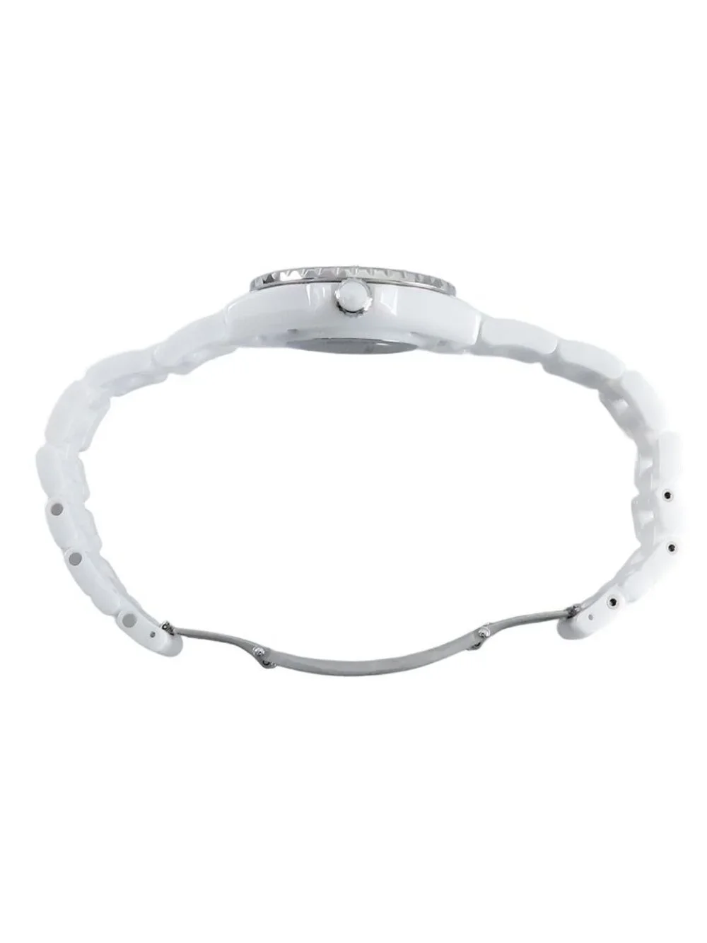 Chanel White Shell Ceramic Diamond SS 33 Watch Quartz